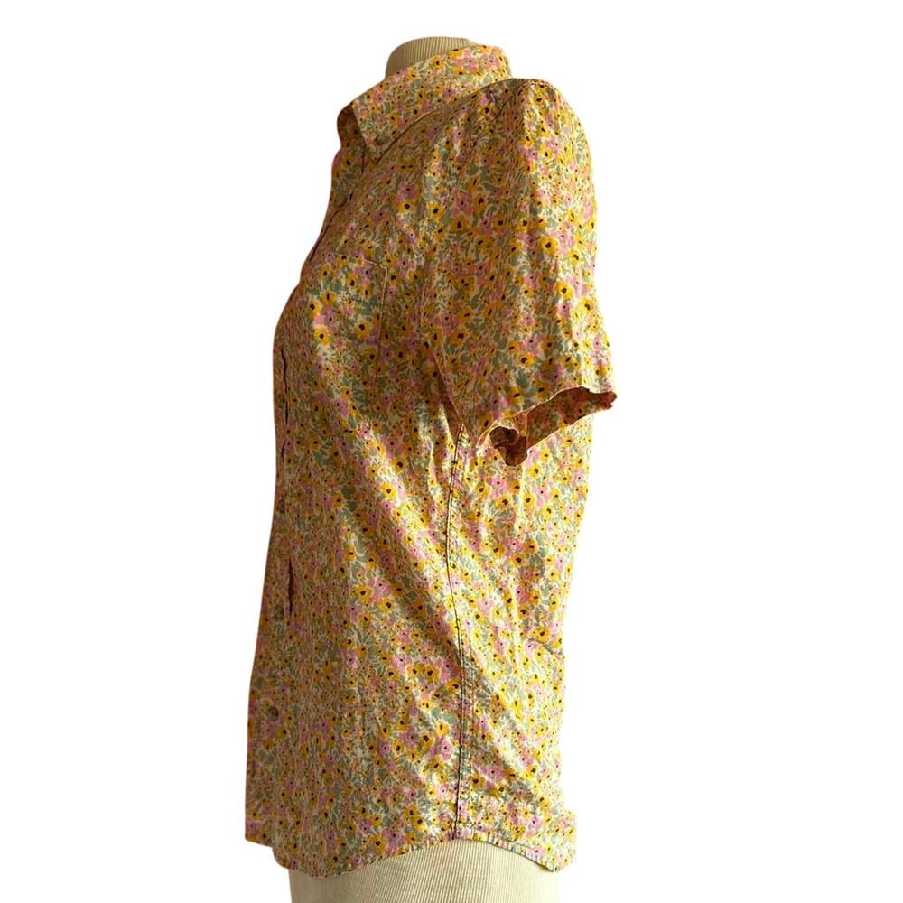 Womens Top Size Small Yellow Floral Button Down Professional Modest Conservative - Picture 4 of 8